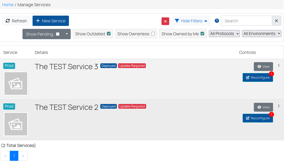 Outdated filter and services